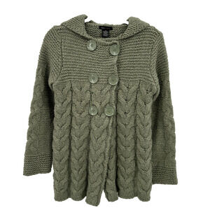 BCBGMaxAzria Womens S Green Chunky Knit Sweater Hoodie Y2K Grunge Cottagecore